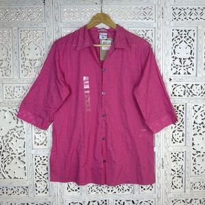 NWT Columbia River Resort Pink Tropical Sheer Button Up Blouse Beachy‎ Coastal